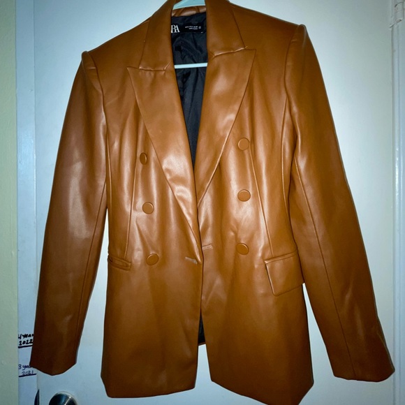 Faux brown leather blazer - Picture 1 of 3